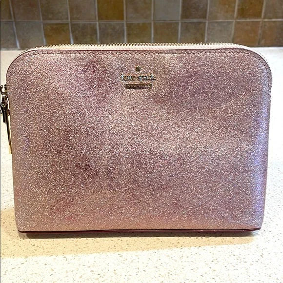Kate Spade Rose Gold Glitter Cosmetic Bag EUC - Picture 1 of 5